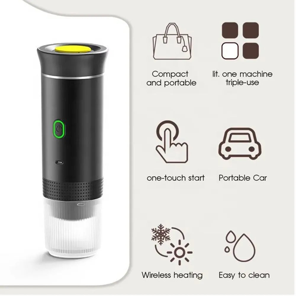 Wireless Electric Portable Espresso 3-in-1 Coffee Machine for Car & Home Camping Coffee Maker Capsule Powder Travel Coffee Maker