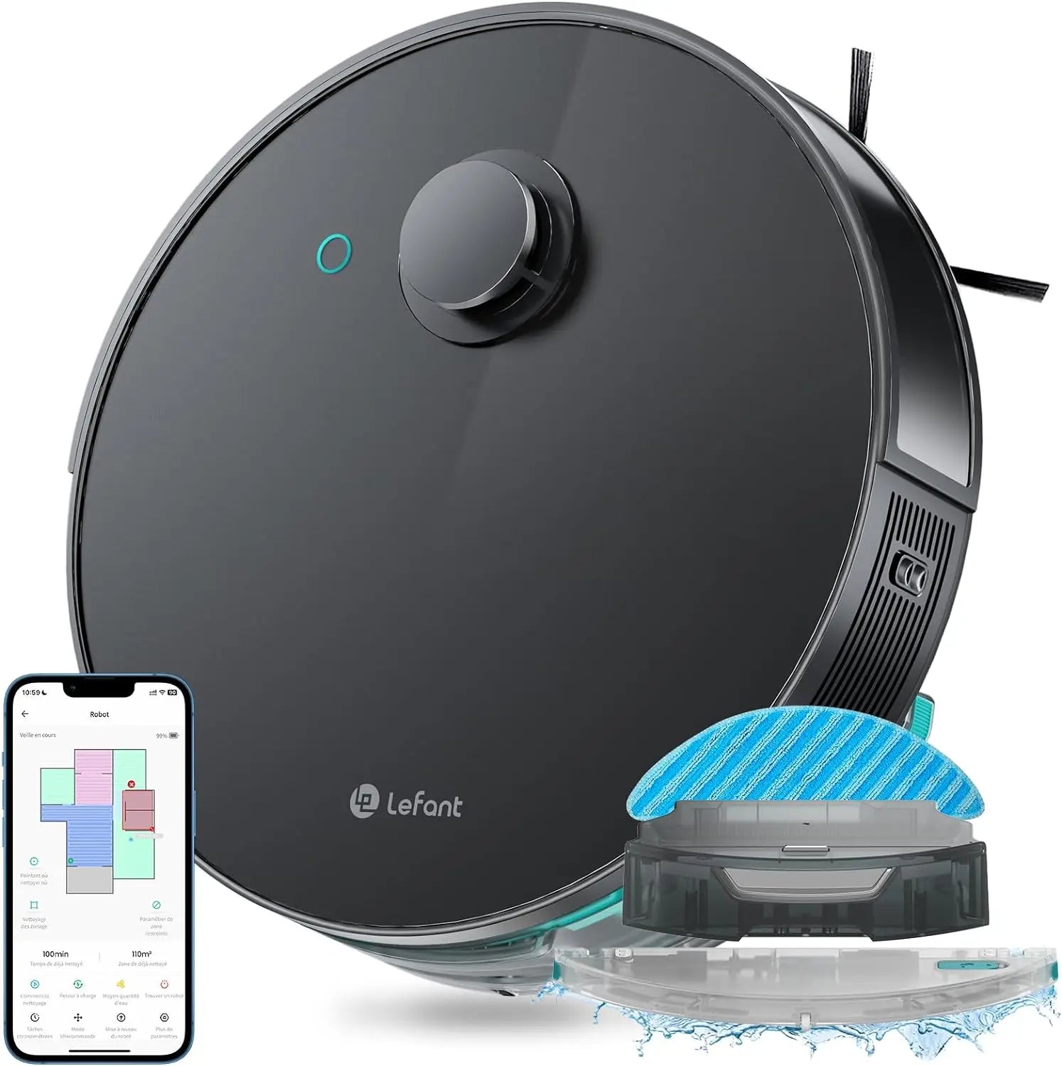 Lefant N3 4000Pa Suction Robot Vacuum and Sonic Mop Combo,Precision Mapping with Lidar&dToF Sensors,Ultrasonic Carpet Detection