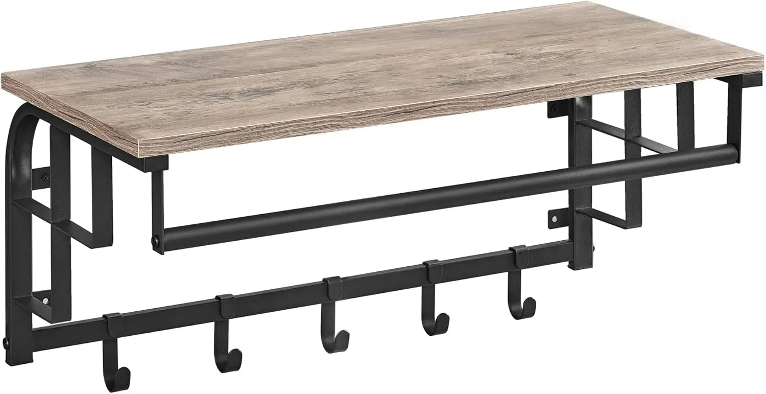 VASAGLE Wall wardrobe with Shelf Wall Shelf with 5 Removable Hooks Wall Mounted Hanger Regardless with Hanging Bar