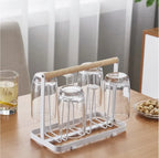 Household Metal Wooden Bar Rack Kitchen Storage Drying Rack Tea Cups Placed On Table Desktop Cups Organize Iron Storage Drainage