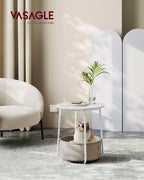 VASAGLE side table round small table coffee table small living room table with fabric basket living room storage space
