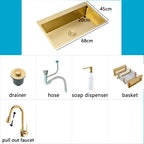 Gold Kitchen Sink Above Counter 304 Stainless Steel Single Bowl Goldn Basket Drainer Soap Dispenser Washing Basin