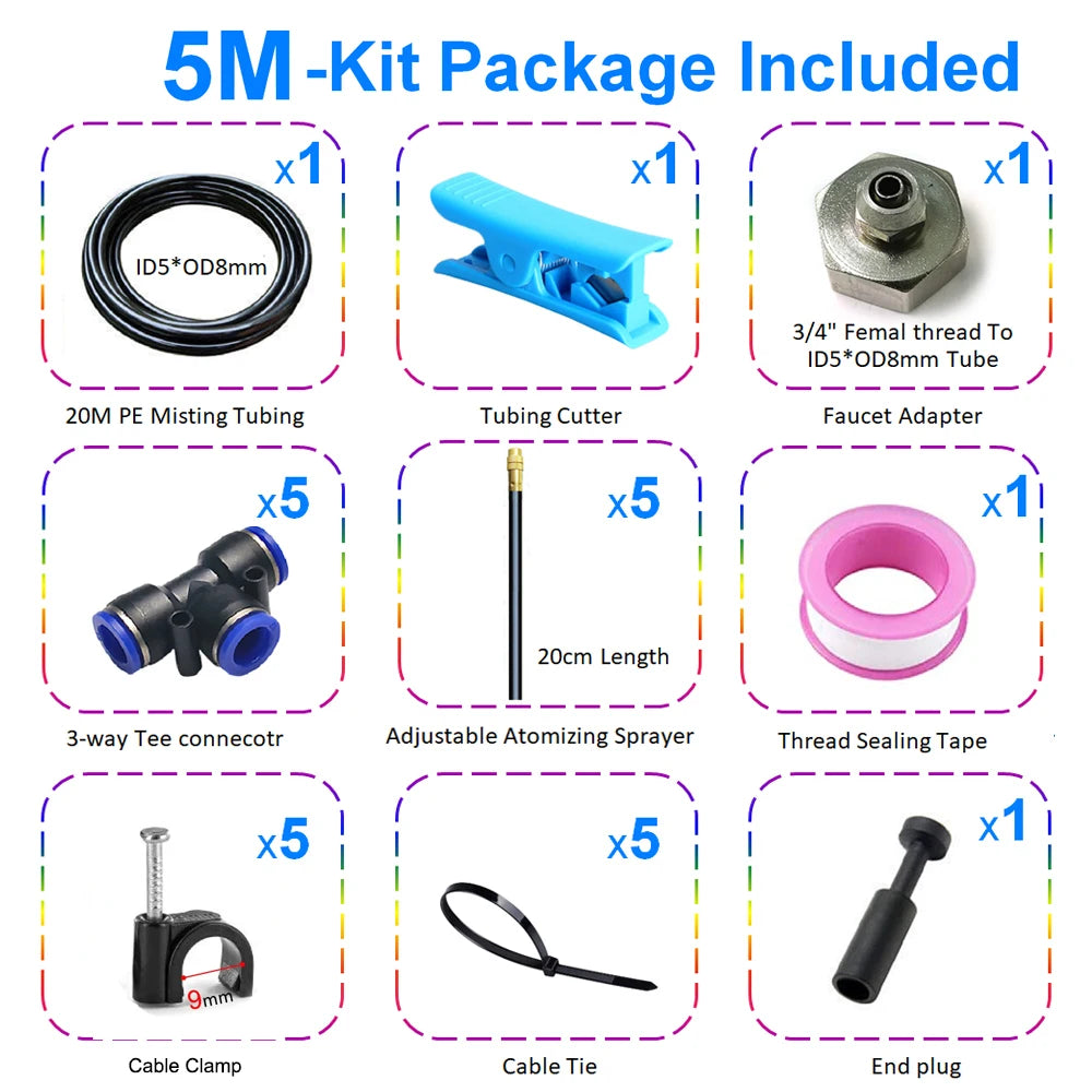 DIY 5~20M Universal Adjustable Atomizing Sprayer Misting System Kit For Lawn Garden Irrigation OD8mm Tube Garden Water Mister