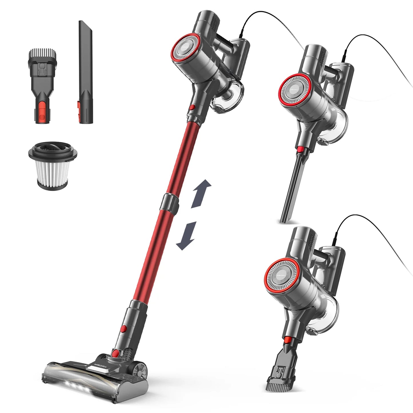 INSE I8 Corded Vacuum Cleaner Free-Stand Stick Vacuum 25KPa 600W Powerful 6 in1 Lightweight Handheld Cleaner for Carpet Pet Hair