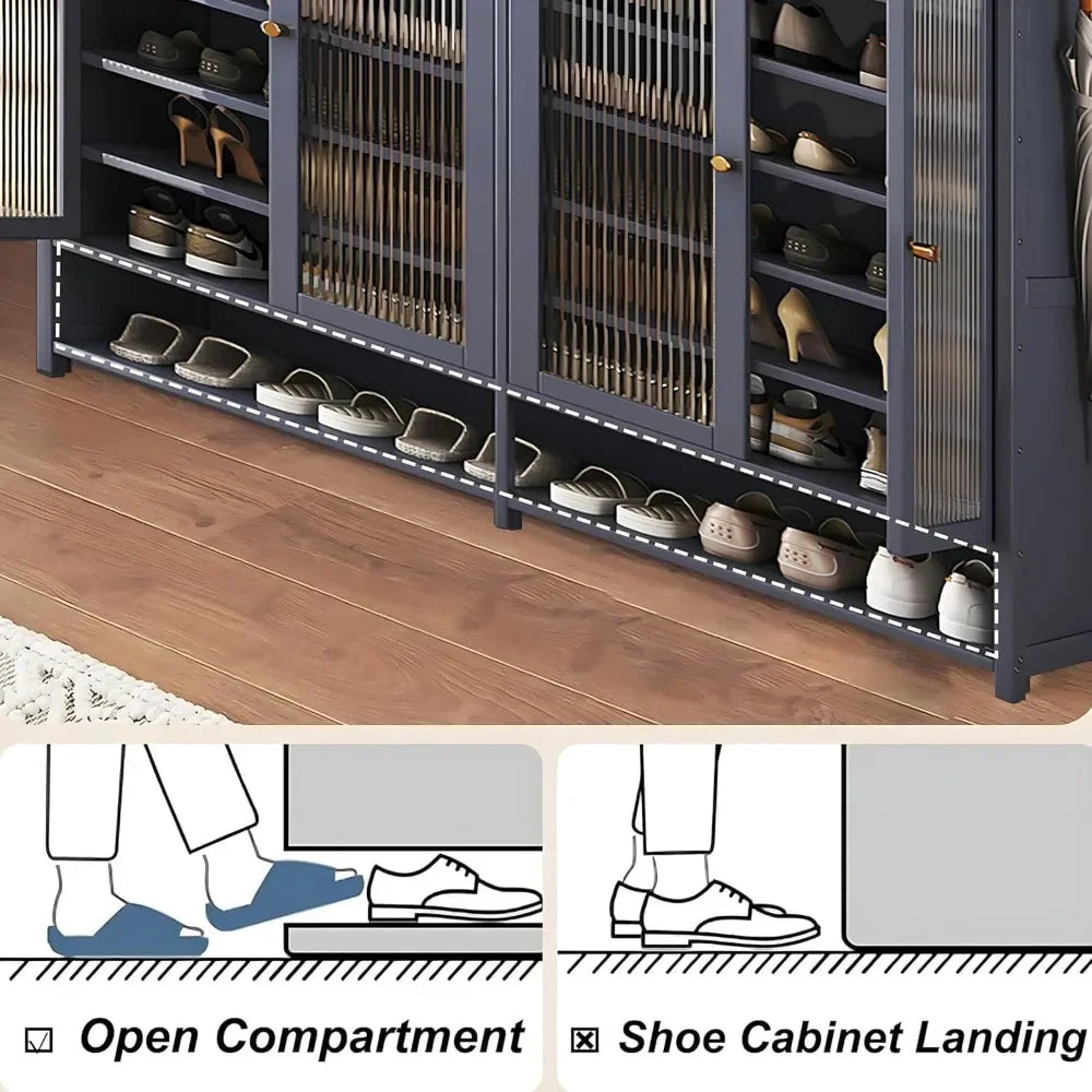 8-Tier Bamboo Shoe Cabinet – Freestanding Shoe Rack Organizer with 40-Pair Capacity, Includes Doors & Shelves for Stylish & Dur
