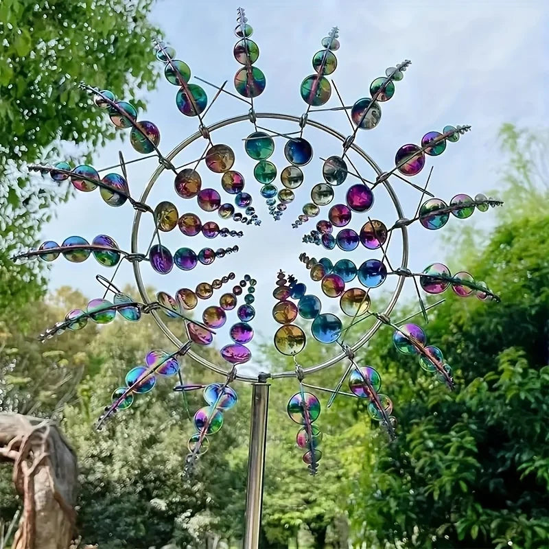 1pc Colorful Metal Kinetic Windmill - Outdoor Garden Decor, No Battery Needed, Creative Lawn Art Spinner