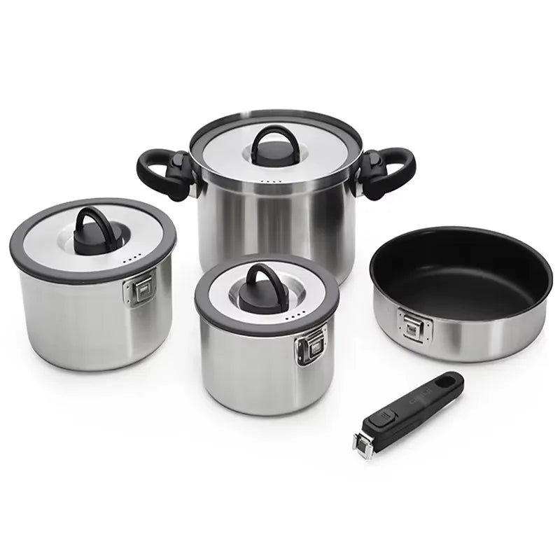 Customizable cooking pot set, camping kitchen induction non-stick soup pan, frying pan, outdoor cooker