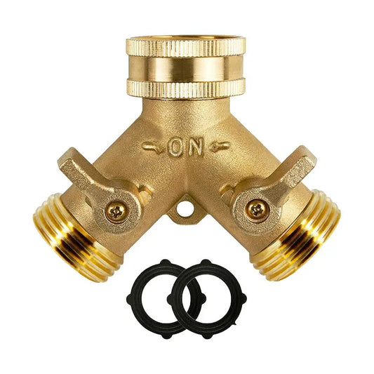 Brass 2 Way Garden Hose Splitter 3/4 inch Y-Type Watering Connector Garden Tap For Outdoor Faucet