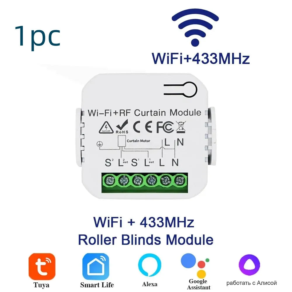 Tuya Smart WiFi Curtain Switch Blind Rolling Shutter RF433MHz Remote Control For Smart Life App Support Google Home Alexa