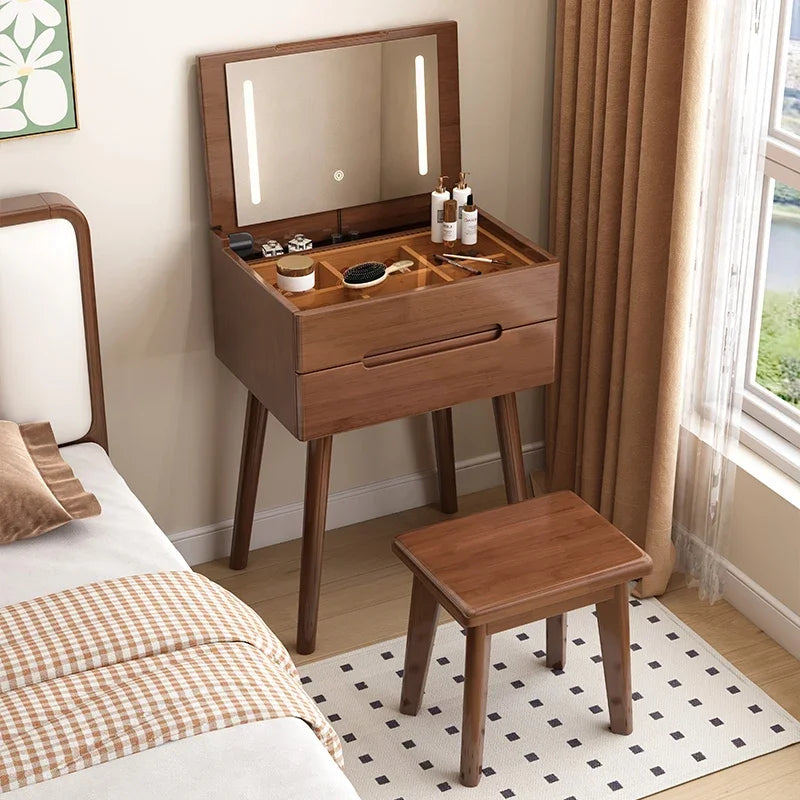 Luxury Wooden Dresser Makeup Cabinet Bedroom Mirrors Vanity Desk Dresser Drawer Nordic Princess Penteadeira Unique Furniture