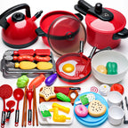 Children's Simulation High-Detail Red Cooking Kitchen Utensils, Home School Use Chef Pretend Play Set Suitable for 3 4 5 6 Years