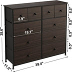 10 Drawer Dresser for Bedroom Faux Leather Chest of Drawers Fabric Dresser with Wooden Top Storage Organizer Unit