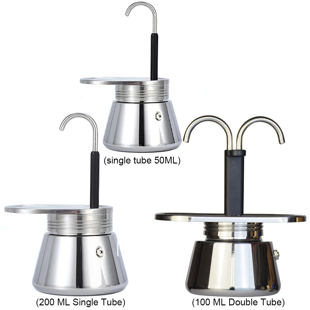 Single/Double Tube Espresso Maker Easy To Operate & Quick Cleanup Pot Italian Coffee Machine Maker 1/2/4 Cups Gift for Man Women