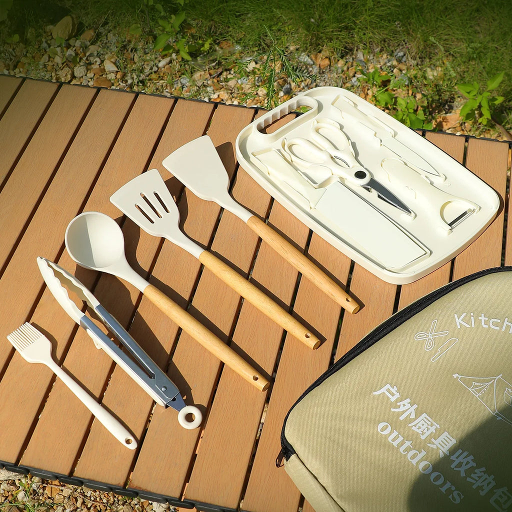 Outdoor knife set, portable stainless steel kitchen knife, cutting board, kitchen utensils, camping and picnic storage bag