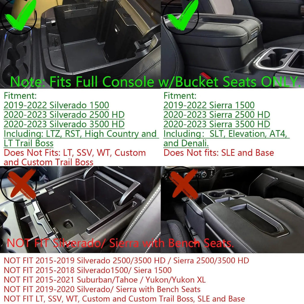 Center Console Organizer Tray Compatible with 19-22 Chevy Silverado GMC Sierra 1500 Accessories -Full Console wBucket Seats ONLY