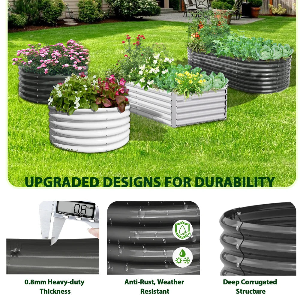 2-Pack 4ft x 18” Tall Galvanized Raised Garden Beds Outdoor, Round Metal Planter Box, Anti-Rust & Easy-Setup