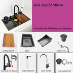 kitchen sink waterfall faucet honeycomb anti-scratch nano technology left drain Stainless Steel sinks 4 function kitchen faucet