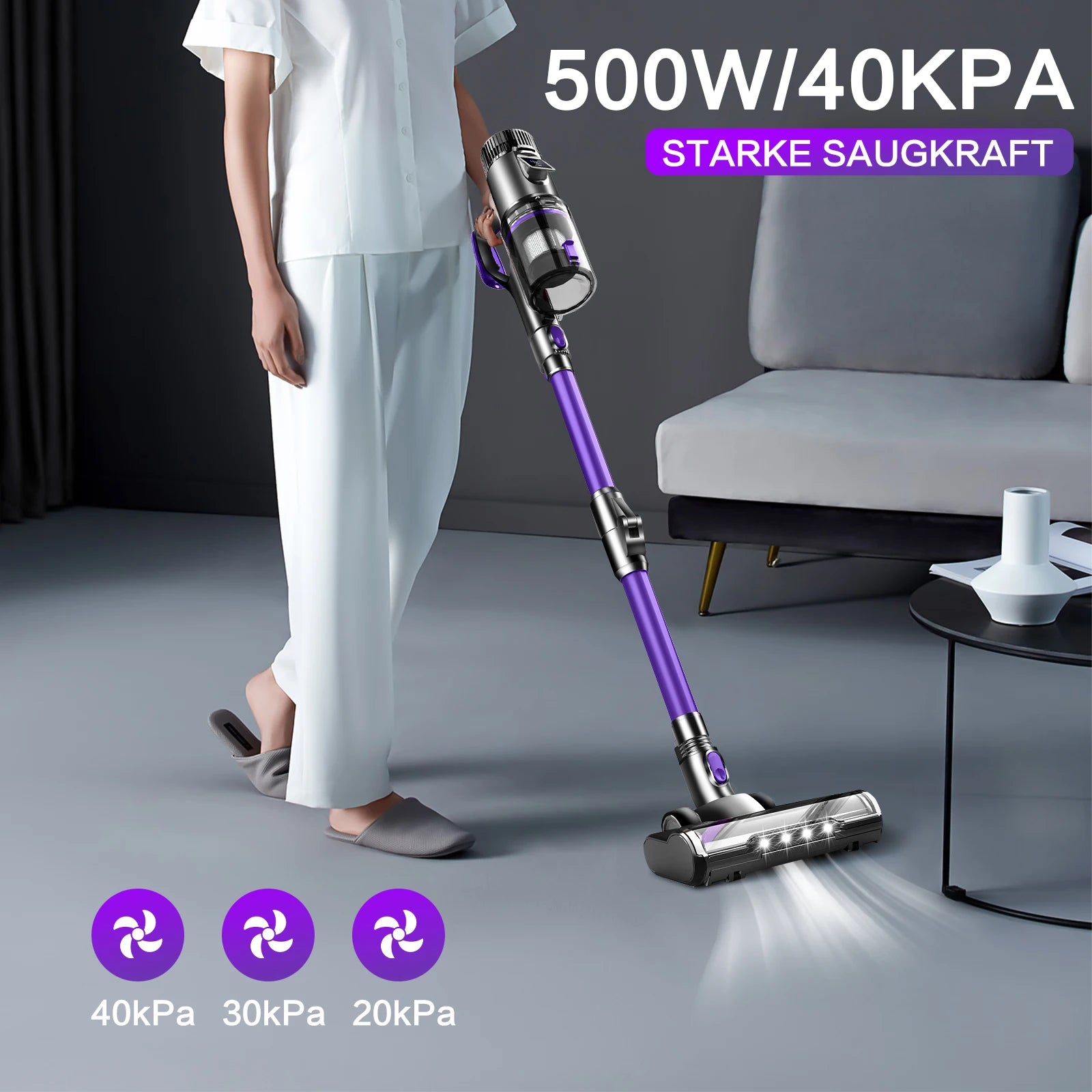 FixtFixer 6-in-1 Vacuum clean Cordless with Anti-triangle Brush, 70000Pa 500W Vacuum speaker for Fout Hair, Hard Floors, Carare