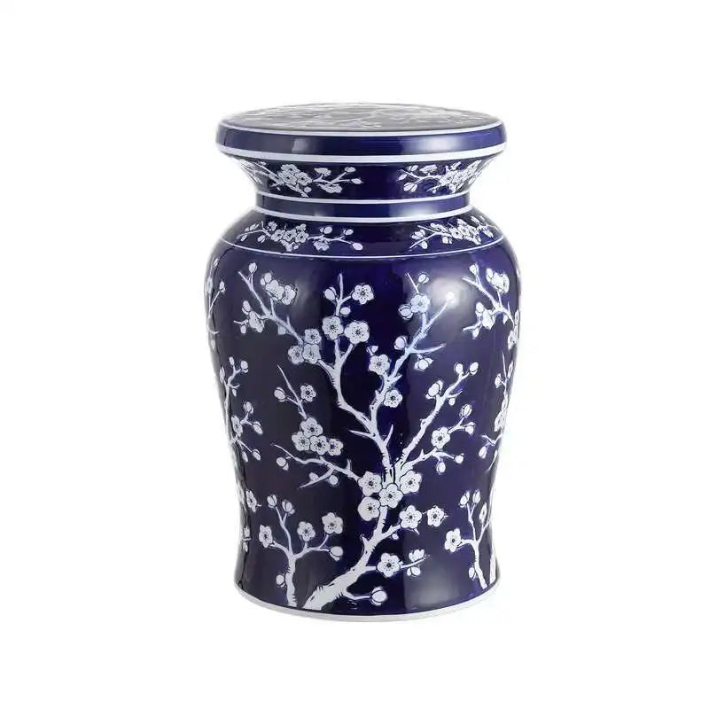 Hand Drawn Blue and White Porcelain Shoe Changing Stool Ceramic Drum Bathroom Neoclassical Imitation Sitting Stool Low Round