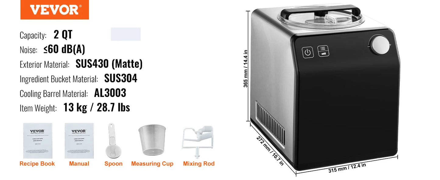 SucceBuy Upright Automatic Ice Cream Maker with Built-in Compressor 2 Quart No Pre-freezing Fruit Yogurt Machine 4 Modes