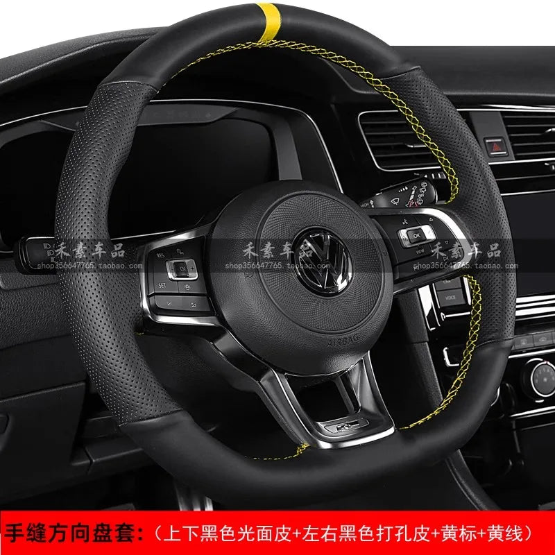 Braid Genuine Leather Car Steering Wheel Cover  for Volkswagen VW Golf R MK7 Golf 7 GTI VW Polo Scirocco 14-16 DIY Car Interior
