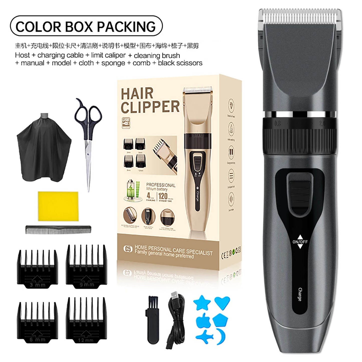 Professional Home Electric Hair Clipper Set with Digital Display, USB Fast Charging, Ceramic Blades & Long Battery Life