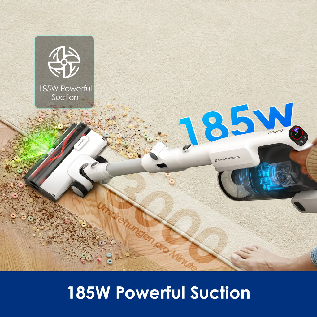 Tineco Pure ONE A50S Cordless Stick Vacuum Cleaner, 185W Suction, 70Min Runtime, 1L Larger Dustbin, 3DSense Power Brush