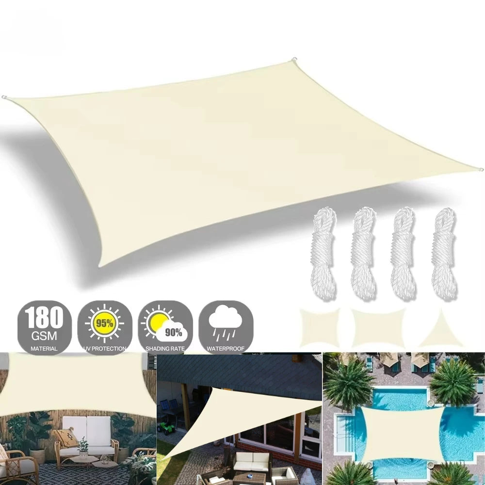 Beige Sun Shade Sail Rectangle Square Triangle Canopy Awning Cloth UV Block Heavy Duty Commercial Graden Outdoor Patio Tarp