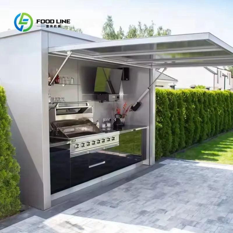 Customized Outdoor Kitchen Station Portable Stainless with Sink & Storage Trolley Weather Resistant for BBQ Camping Catering