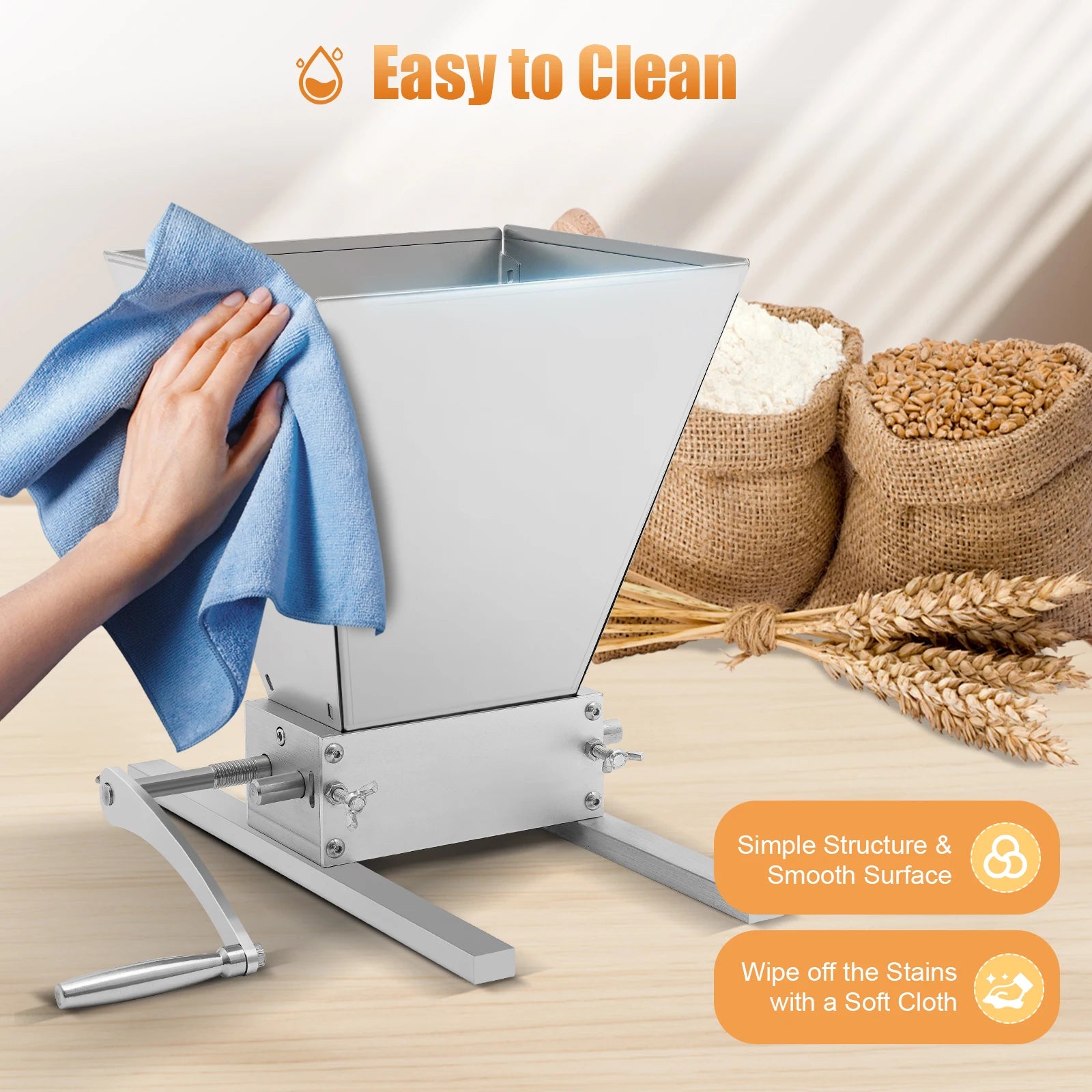 4L/1.06gal Grain Grinder Manual Crank Adjustable Granularity Stainless Steel For Milling Barley, Wheat, And Other Grains