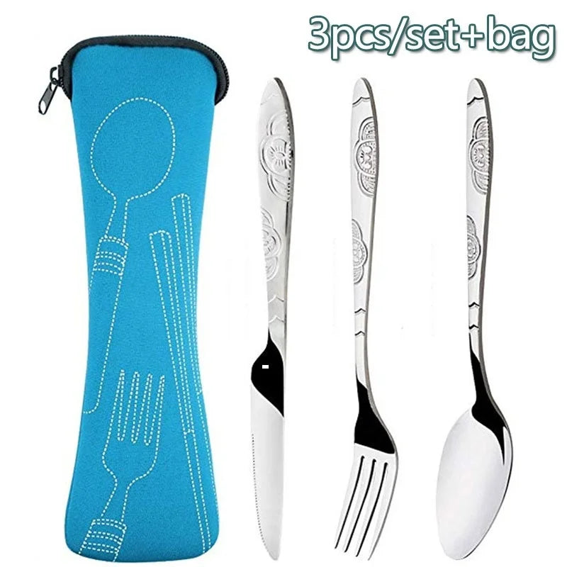 Travel Cutlery Set Portable Picnic Tableware Kit Storage Bag Kitchen Accessories Gadgets Tools Camping BBQ School Home Case