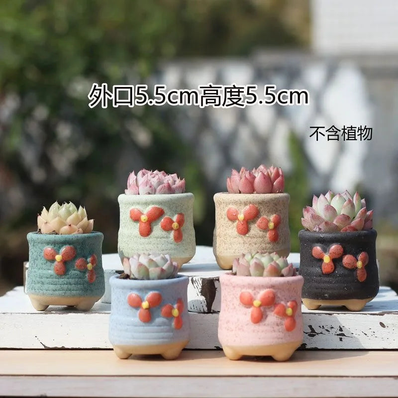 Combination Ceramic Breathable Small Flowerpot Cute Thumb Succulent Plant Flowerpot Home Mini Garden Bonsai Potted Flower Pot