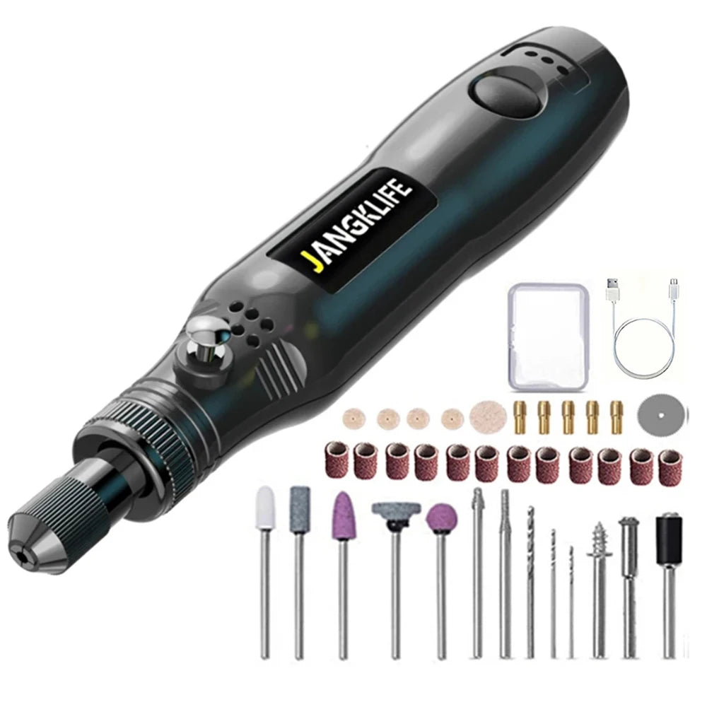 JANGKLIFE USB Cordless Rotary Tool Kit Woodworking Engraving Pen DIY For Jewelry Metal Glass Mini Wireless Drill