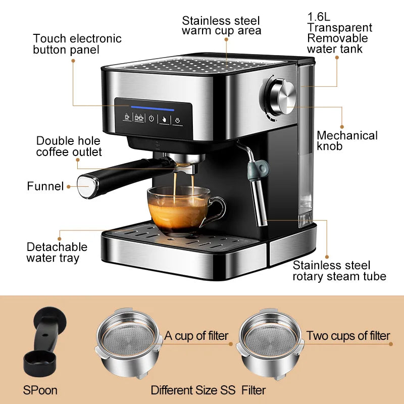 Semi-automatic espresso machine 20Bar high pressure extractor 3-in-1 coffee machine with milk froster cappuccino or latte