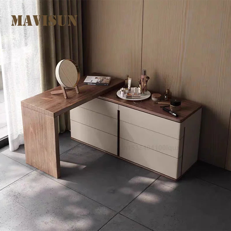 Mid Century Modern 120cm Wood Dresser 6 Drawers Movable Extension Practical Bedroom Furniture Home Decoration Wooden Dresser