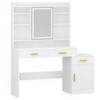 Dressing Table, Large Table Top with Mirror, 3 Drawers and 1 Cabinet, Open Multi-Level Shelves, for Bedroom, Wardrobe, White