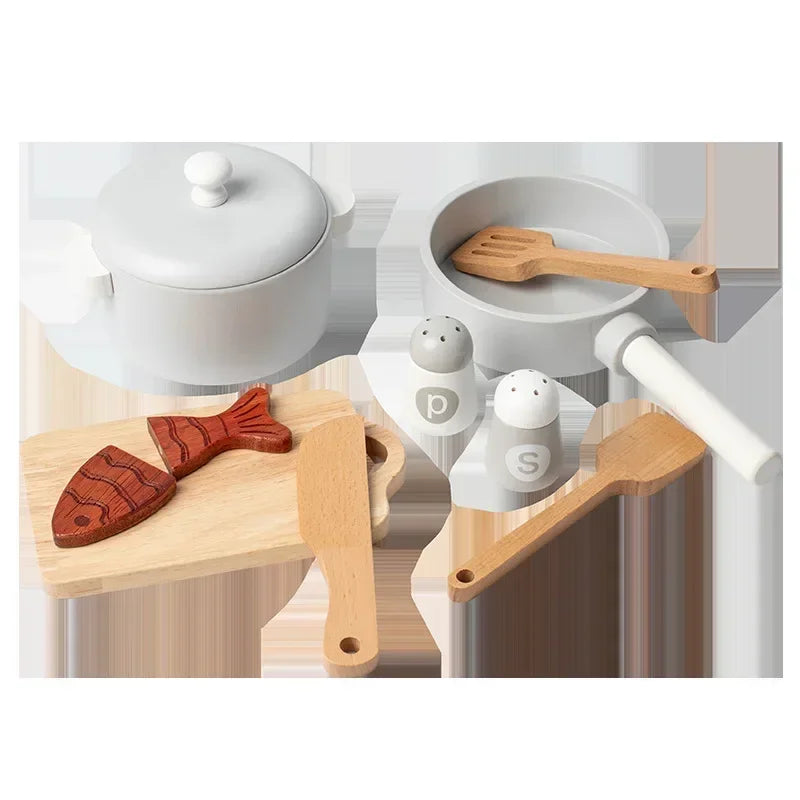Wooden Mini Kitchen Toys Cookware Pot Pan Cook Pretend Play Educational House Toys For Children Simulation Kitchen Utensils Girl