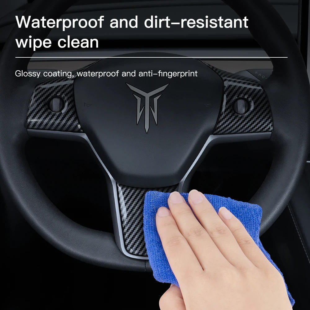 YZ For Tesla Model 3 Y 2021-2023 Car Steering Wheel Frame ABS Carbon Fiber Steering Wheel Decor Cover Stickers Interior