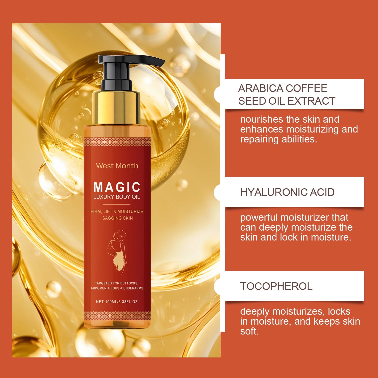 Magic Body Firming Oil Tightening Hydrating Dry Skin Anti-Aging Cellulite Remover Massage Refreshing Post-Shower Luxury Body Oil
