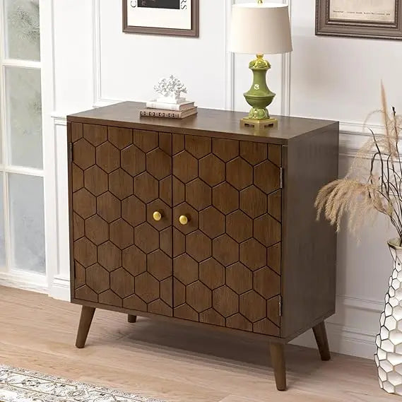 32" W Sideboard Buffet Cabinet with Storage, Accent Cabinet with 2 Push-to-Open Magnetic Doors, Vintage MDF Buffet Table for Li