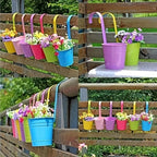 10pcs/set Metal Bucket Planter Wall-Mounted  Flower Pot for Balcony - Indoor/Outdoor Garden Decor with Hanging & Drainage Holes