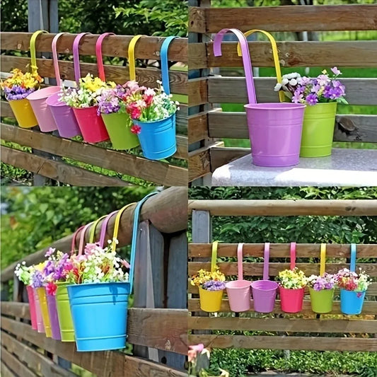 10pcs/set Metal Bucket Planter Wall-Mounted  Flower Pot for Balcony - Indoor/Outdoor Garden Decor with Hanging & Drainage Holes