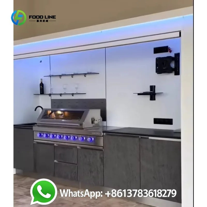 Customized Prefabricated Mobile Outdoor Kitchen Unit Contemporary Design Wind Rainproof Modular Cabinet with Cooking Area