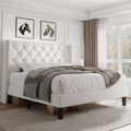 Velvet Platform Bed Frame with Button Tufted Headboard, Upholstered Bed Frame with Solid Wooden Slats, 8" Underbed Space