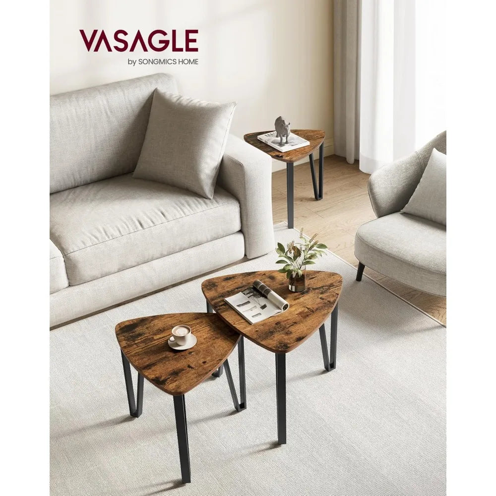 Nesting Coffee Tables, End Tables Set of 2 for Living Room Bedroom, Industrial Small Stacking Side Tables with Metal Frame for