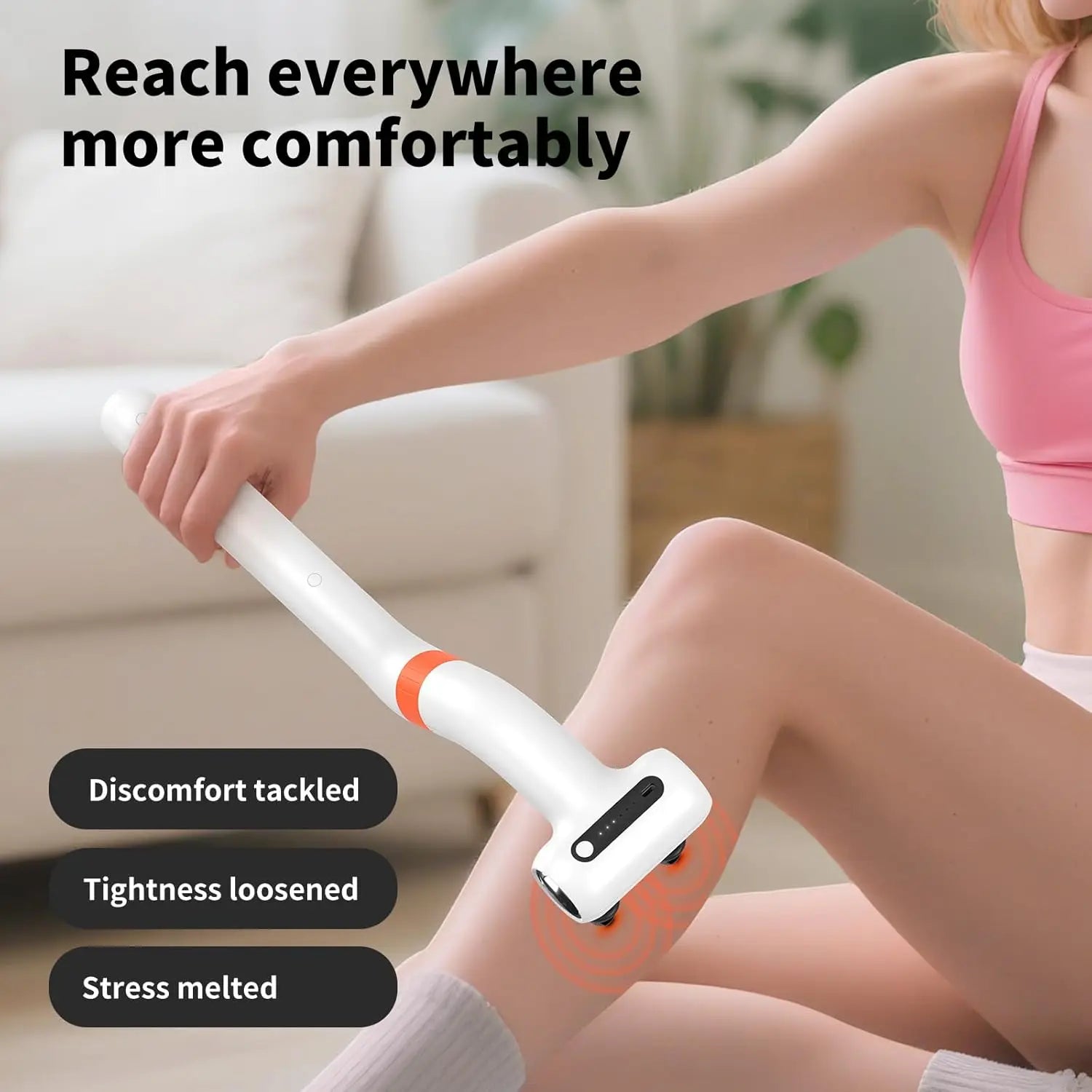 Cordless Dual Head Percussion Massage Gun with Detachable Extension Handle Deep Tissue Back Massager for Hard to Reach Muscle