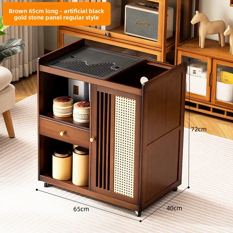 Mobile tea table Small tea table Kettle integrated tea cabinet Solid wood coffee table Tea cart Brewing tea table