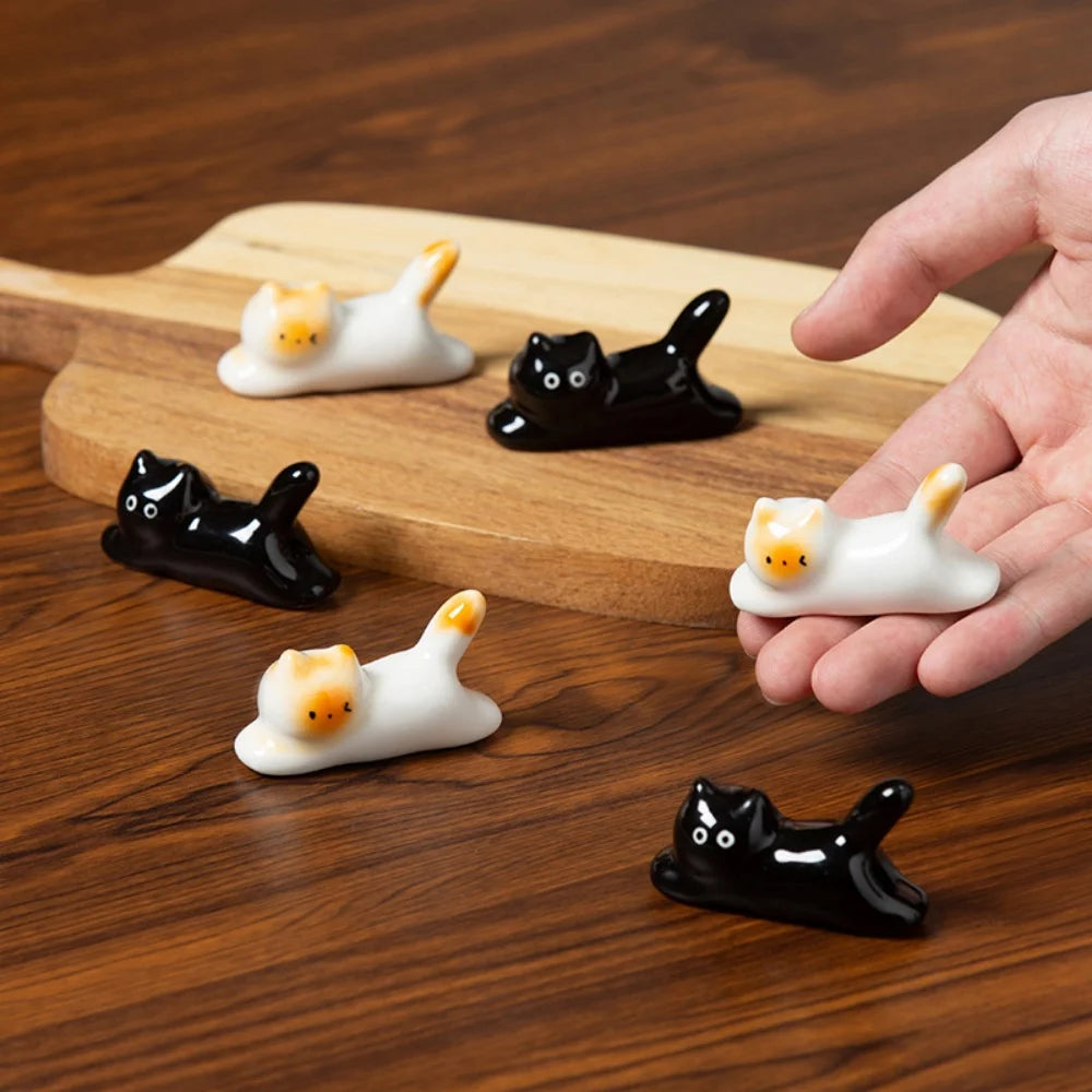 Ceramic Chopstick Holder Unique Siamese Mini Figurine Cute Tableware Rest Whimsical Utensil Holder For Kitchen Gift For Lovers