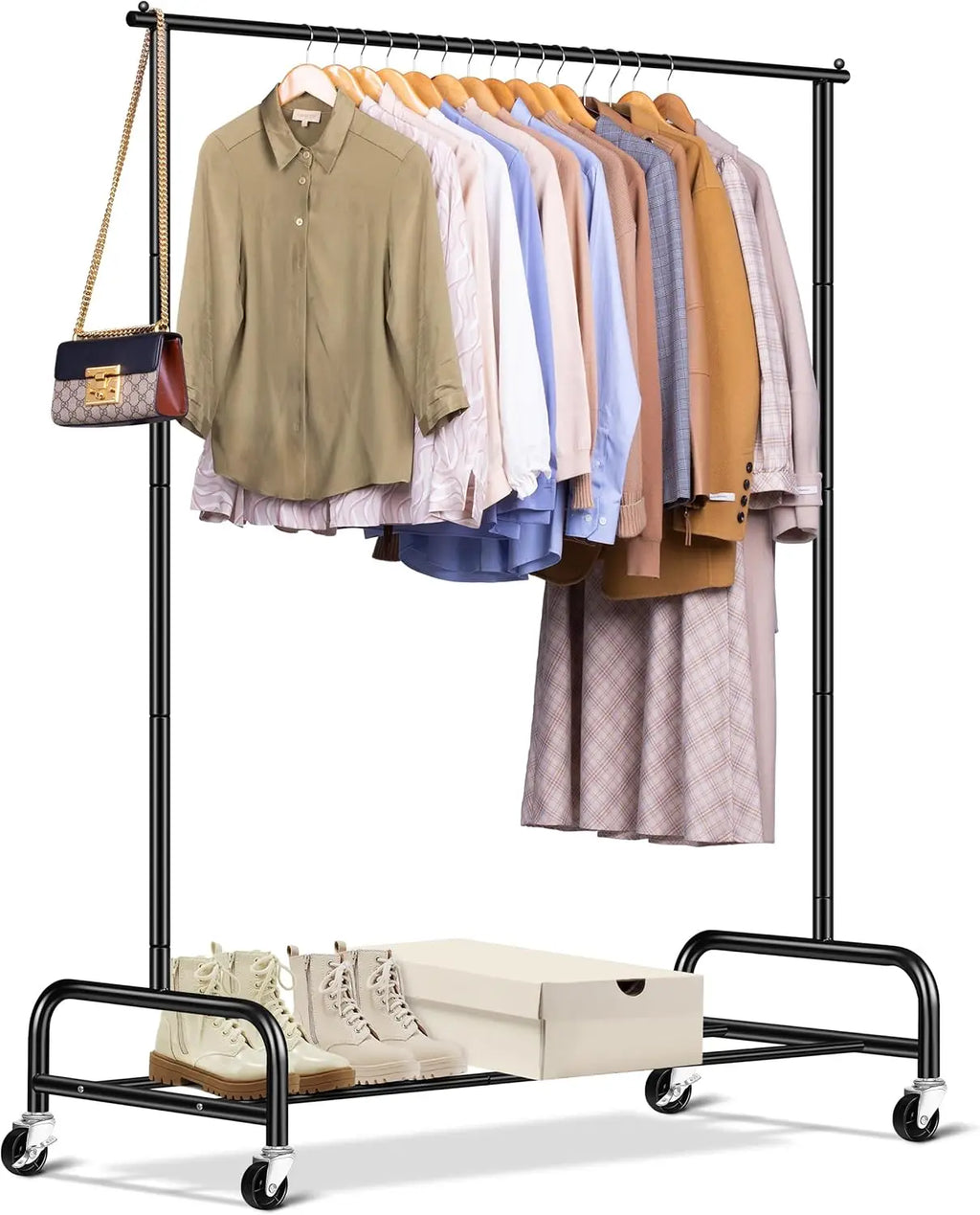 Heavy Duty Clothing Racks for Hanging Clothes Rack,43" Wide Rolling Garment Rack Metal Clothing Hanger Rack Wheels Wardrobe Rack
