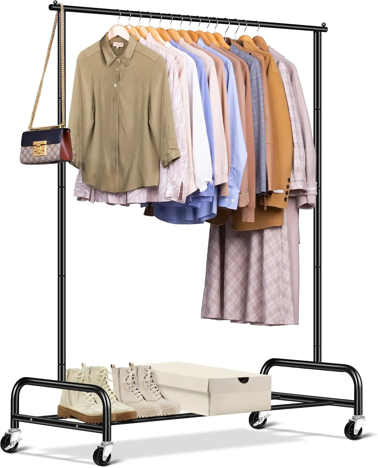 Heavy Duty Clothing Racks for Hanging Clothes Rack,43" Wide Rolling Garment Rack Metal Clothing Hanger Rack Wheels Wardrobe Rack